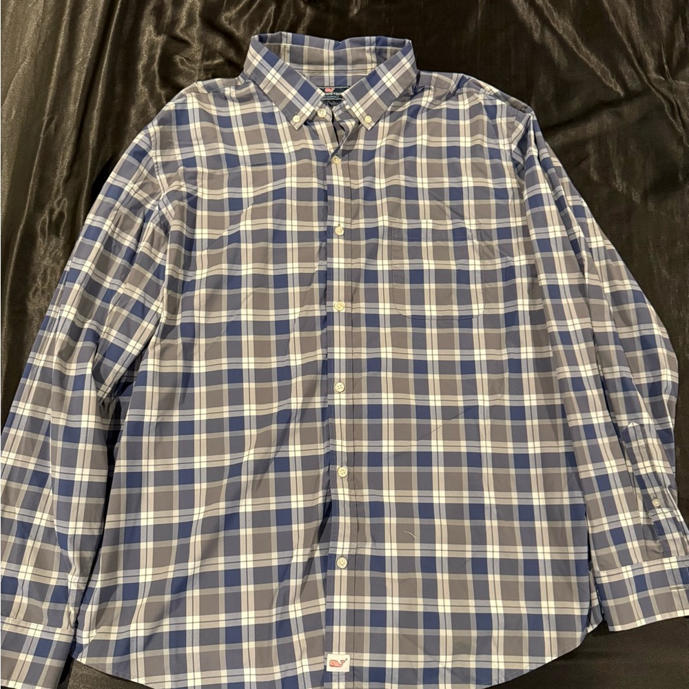 Vineyard Vines Navy and White Plaid Shirt
